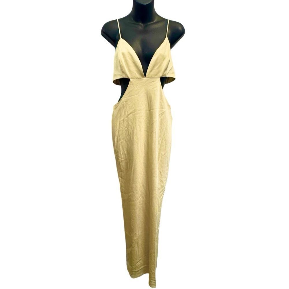Significant Other yellow satin cutout maxi dress size 10 NEW
